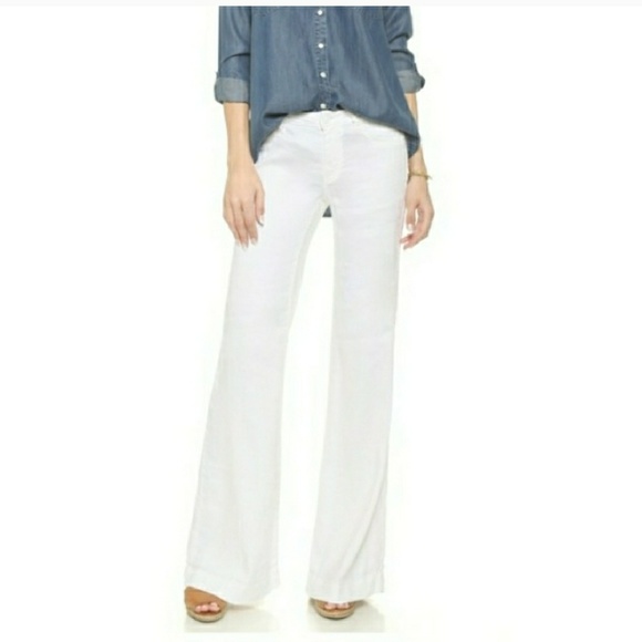 Hudson Jeans Denim - Hudson Gwen Wide Leg Flap Pocket White Linen Jeans